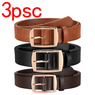 3pcs Men's Belt, Gold Alloy Buckle Belt, Fashionable, Atmospheric, Simple, Casual Style Jeans Decorative Belt, Is A Good Gift