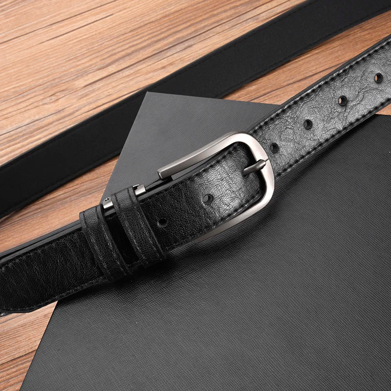 Fashionable Men's Alloy Pin Buckle PU Belt High Quality Men's Formal Occasion Business Belt Trendy Unisex Gift