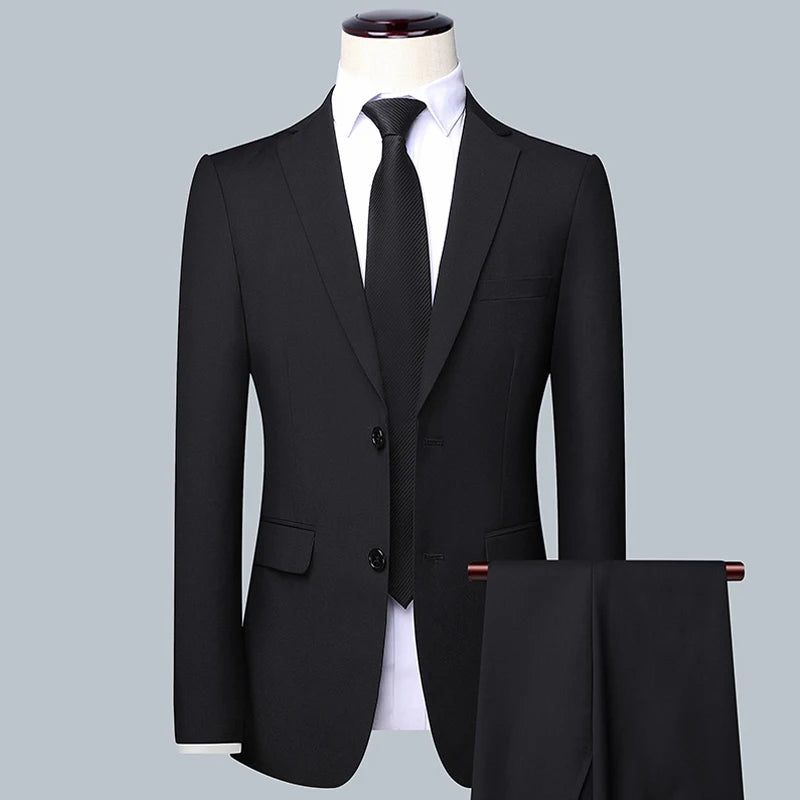 Men's Slim Fit Two-Piece Suit 2024 High-Quality Business Professional Formal Workwear Two-Button Trousers & Jacket Set