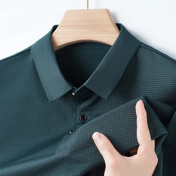 M-4XL Summer Men's POLO Shirt Cool Ice Silk Breathable Thin Short Sleeved T-shirt with Flip Collar Dark Grid Solid Color Top