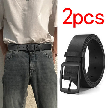 2pcs New Men's Metal Buckle Belt, A Simple And Stylish Decorative Belt, Paired With Jeans, Is The Best Choice For Gift Giving