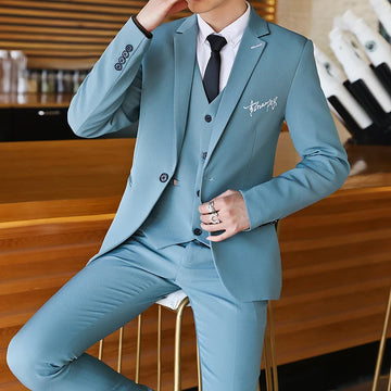 Men's Autumn Winter Three-Piece Suit Set Slim Fit Fashion Trend Vest Trousers Ensemble Handsome Personality Small Suit