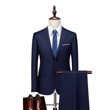 2024 Professional Work Two-Piece Suit Acetate Handmade Wedding Matching Handsome Business Casual Boutique Trousers Set