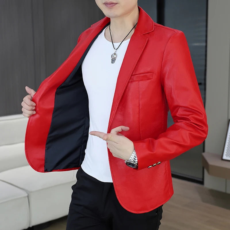 Men's spring and autumn thin Korean-style slimming PU leather men's leather jacket casual small suit top, cool and stylish