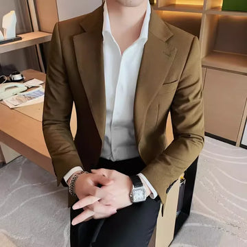 Men's Stylish Single-Breasted Suit Jacket 2024 High-Quality Business Casual Solid Color Two Grain Handsome Fit