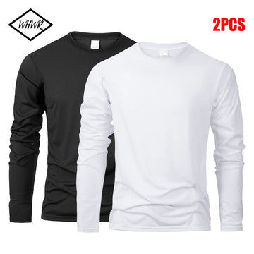 2PCS Men's Casual High Quality Long Sleeve For Men Solid Spring Casual Mens T-shirts High Quality Male Tops Men's Classic Clothe