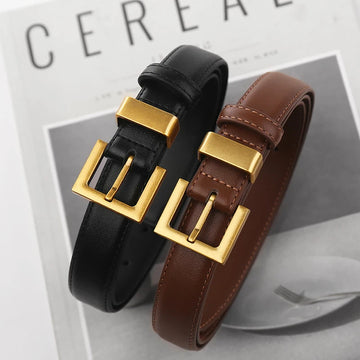 Fashion Women's High Quality Golden Buckle PU Leather Casual Belt Best Matching Dress Jeans Belts Women Accessory Designer Belt