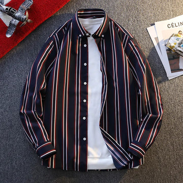 High-quality spring new stylish and cool striped men's long-sleeved shirt for banquets, a versatile business and casual shirt
