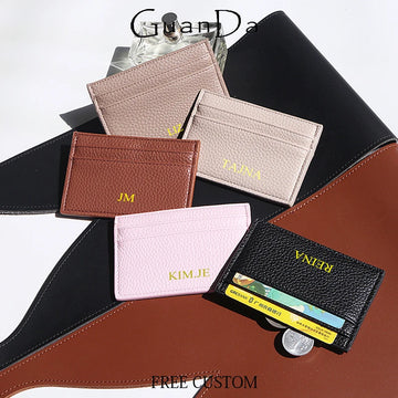 Custom Name Slim Card Wallet PU Leather Engrave Initials Luxury Design Card Bag Personalized Woman Man Coin Purse Wholesale Gift
