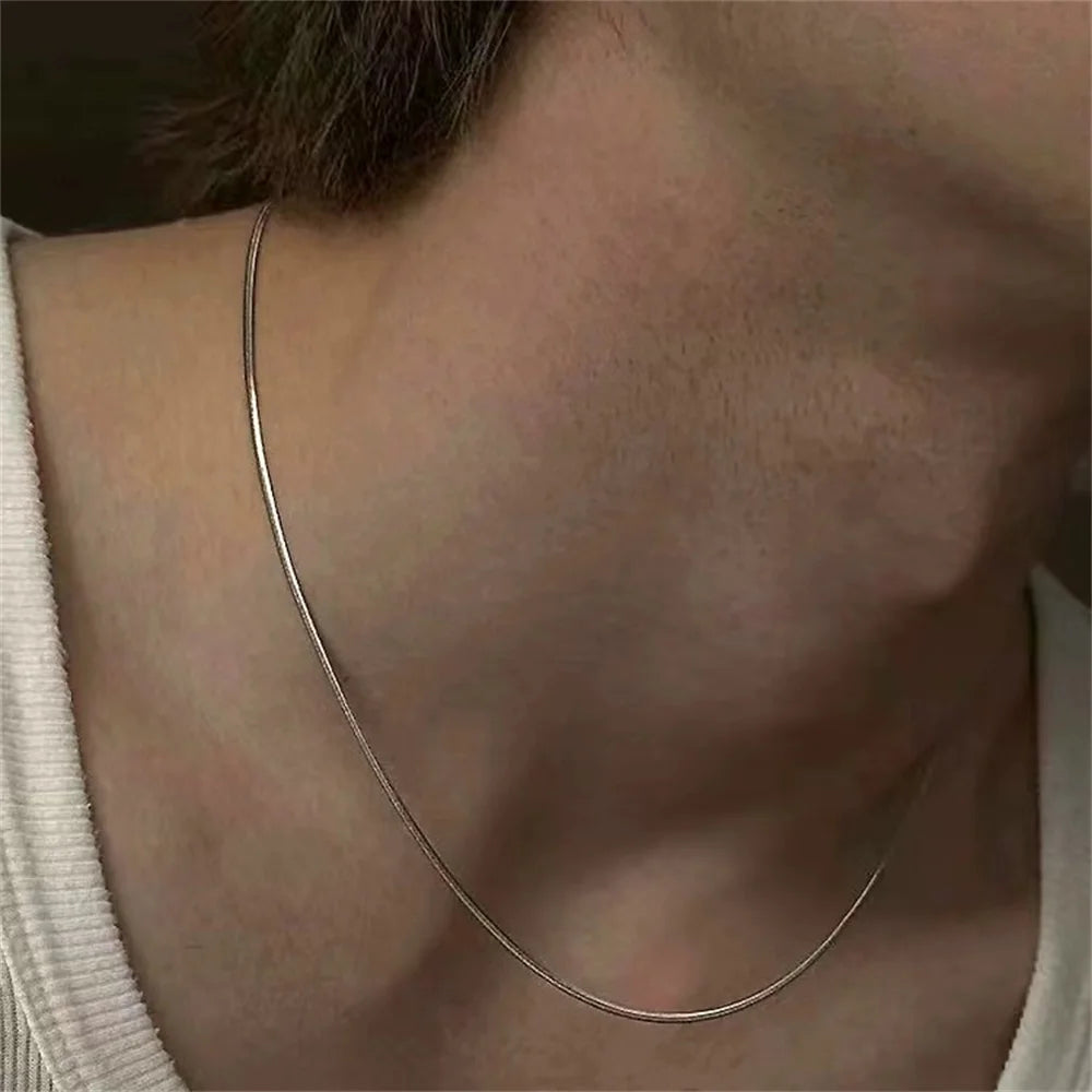1.2mm Silver Color Stainless Steel Snake Bone Chain Necklace For Women Simple Chain Choker Titanium Steel Jewelry Fashion Gift