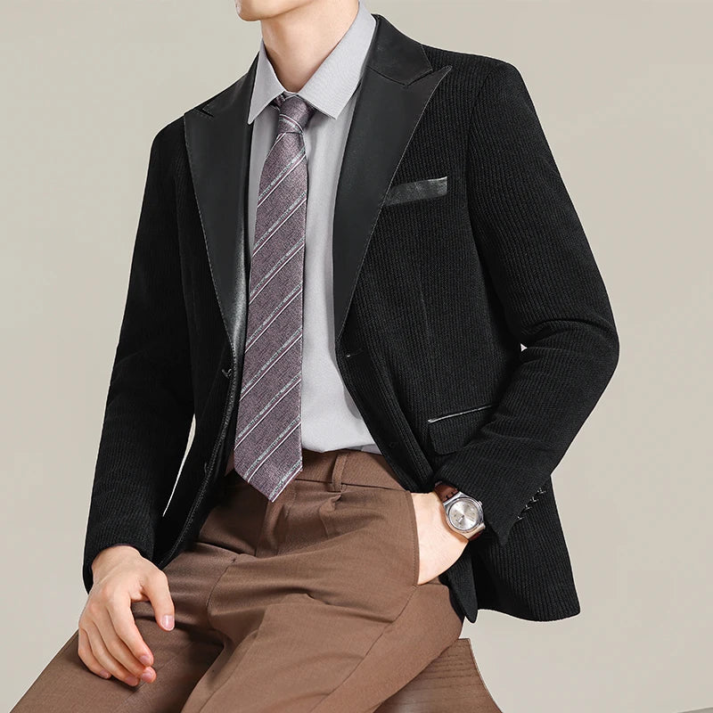 High-quality men's stylish business Korean-style fitted suit, Chenille patchwork fashionable casual suit jacket