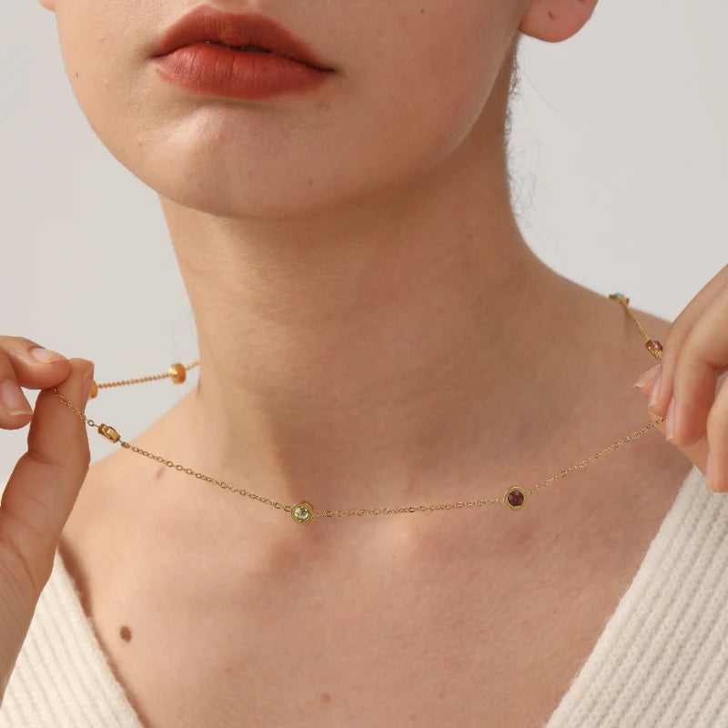 LUXUSTEEL Neckalce For Women No Fade Colorful Crystal Pendant  Lady Girls Accessories 2022 Hot Sale Long Chains Necklaces