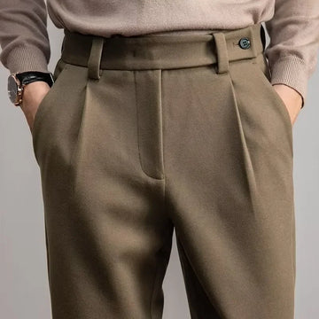 Naples Autumn Winter Men's Casual Pants Straight Woolen Men's Business Versatile Small Western Pants Drape Warmth Trousers