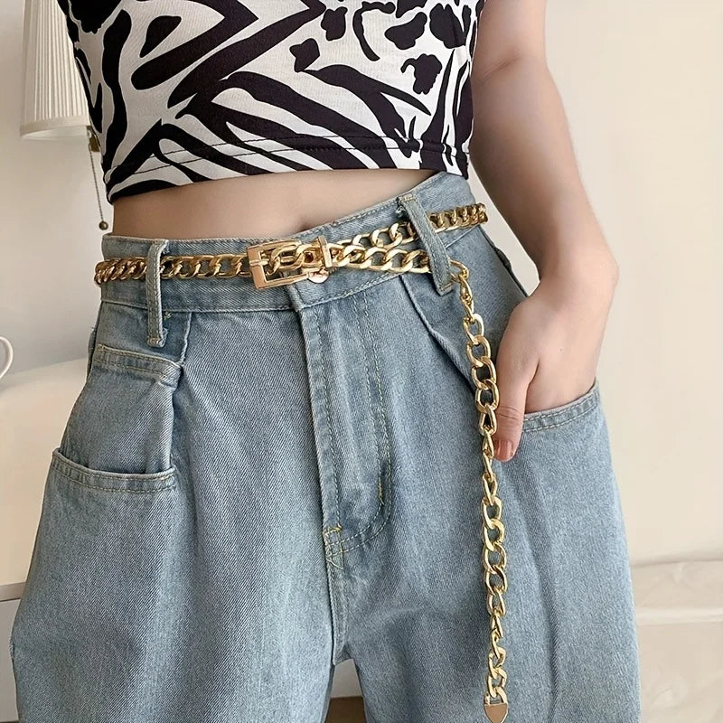 Women's Belt Fashion Metal Waist Chain Street Hip Hop Punk Denim Men's Belt