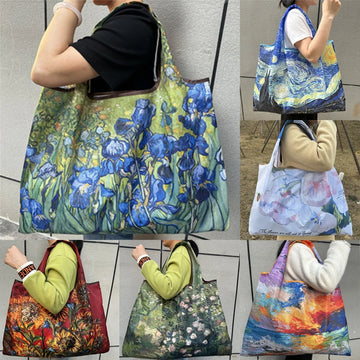 Flower Oil Painting Foldable Shopping Bag Reusable Storage Bags Portable Shoulder Handbag Travel Large Tote Bags Chic Beach Bag
