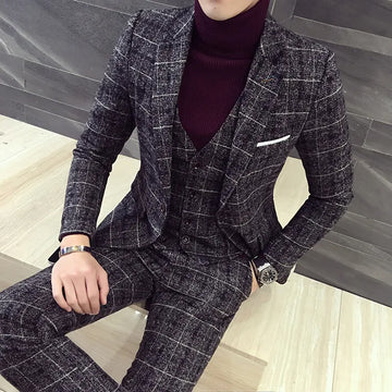 2025 High-quality men's wedding and banquet suit set, three-piece one-button business casual professional office formal wear