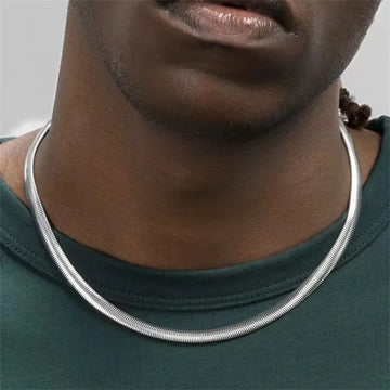 5mm Steel Color Stainless Steel Flat Snake Chain Necklace Men's Simple Choker Hip Hop Jewelry Wear Accessories Women