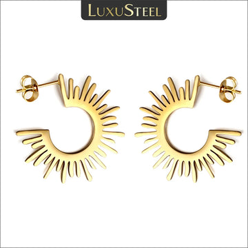 LUXUSTEEL Geometric Half Circle Spiked Earrings For Women Girls Stainless Steel Sun Flower Irregular Fan Shaped Trendy Jewelry