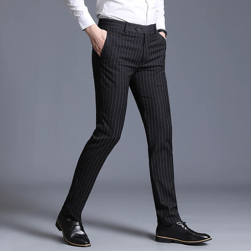 [2024] [Business style] New men's fashion handsome striped pants business loose casual long pants slim suit pants