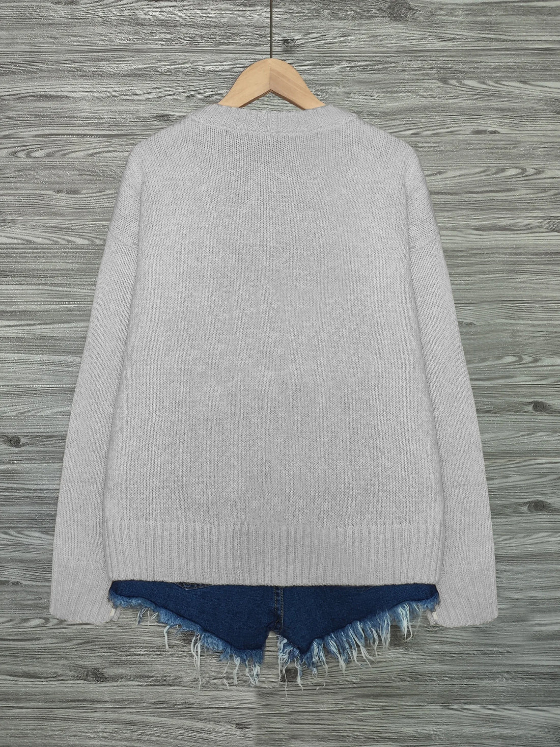 Round Neck Contrast Color Cat Print Loose Casual Woolen Pullover Top