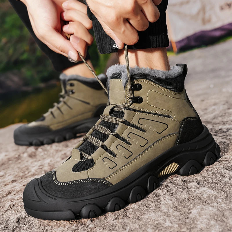 Men's Fashion Walking Boots High Top Men Sneakers Winter Plush Snow Boots Men's Outdoor Casual Shoes Classic Motorcycle Boots