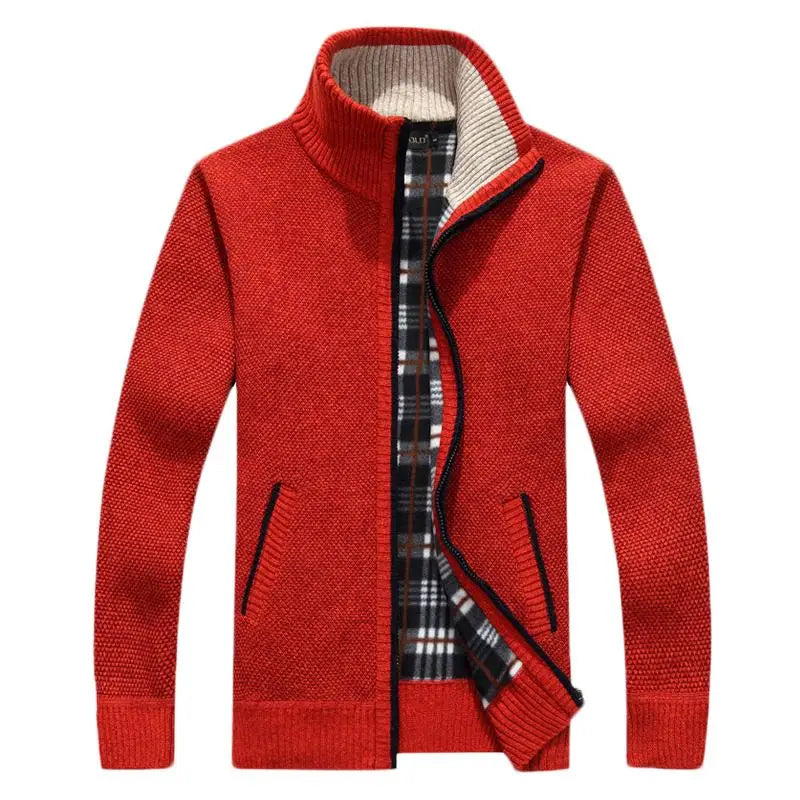 Men's Casual Knitted Cardigan Turn-down Collar Sweater Thick Fleece Full Zip Cardigans Jacket Mens Knitting Outwear Clothes