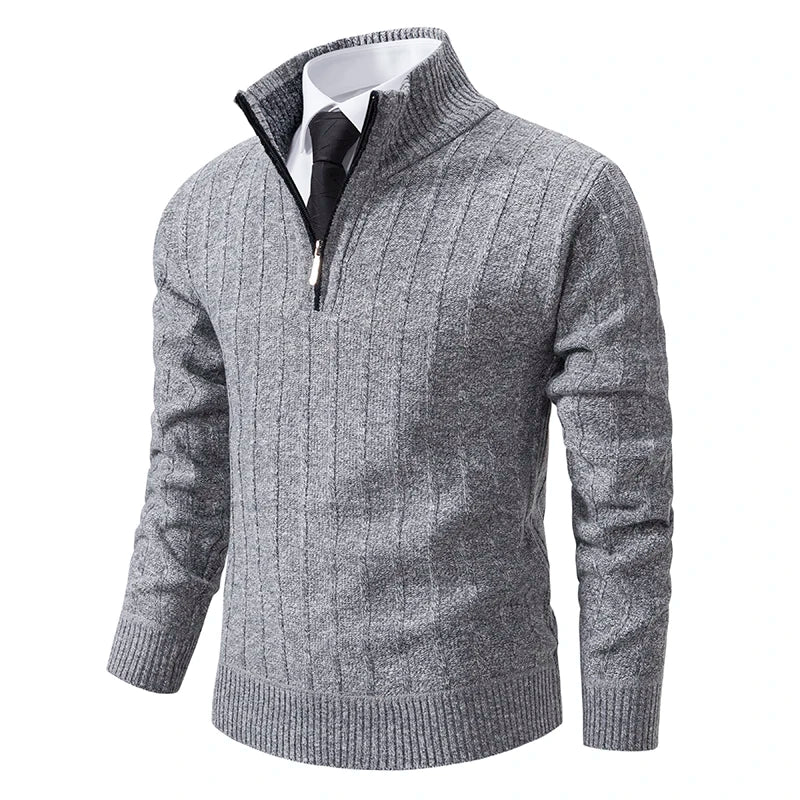 Men's Knit Pullover Sweater Autumn Winter Knitwear Solid Color Fleece Lined Warm Comfortable Sweater