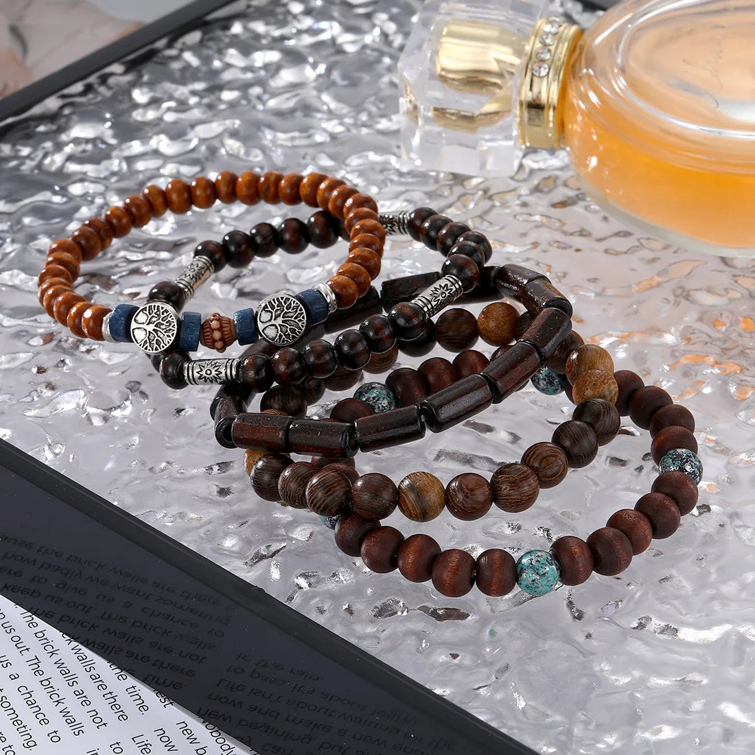 Bohemia Wood Beads Multi-layer Bracelets Retro Men Tree of Life Stretch Bracelets Hip Hop Men Party Jewelry Accessories