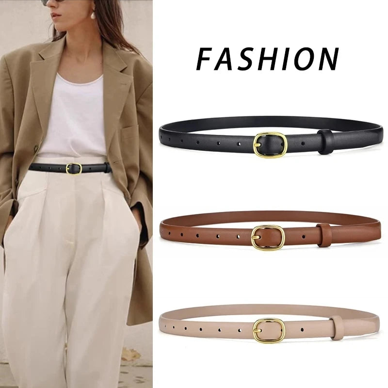 Women's Belt Trend Gold Buckle Belt Fashion Casual Versatile Thin Belt Soft PU Leather Belt Jeans Belt Gift for Mom Girlfriend