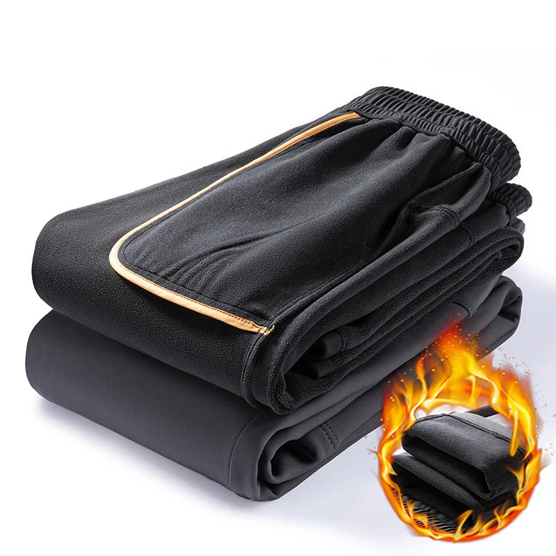 Winter Fleece Warm Thicken Pants Men Drawstring Elastic Waist Outdoors Jogging Flocking Straight Balck Grey Casual Trousers Male