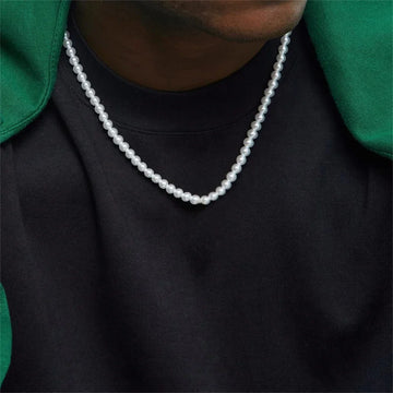 6MM French Retro Men's Pearl Chain Necklace Fashion Jewelry Accessories