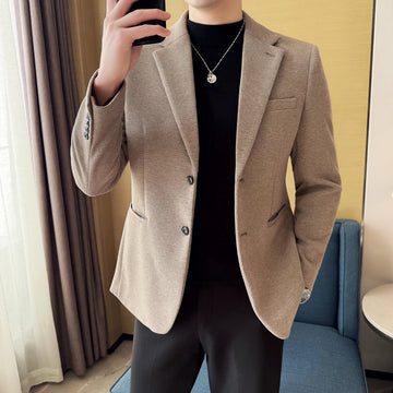 High-quality thickened autumn and winter wool suit, fashionable and casual suit jacket for men, Korean-style slim-fit suit