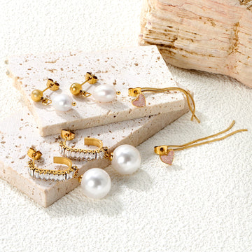 1 Pair of Stainless Steel Freshwater Pearl Pendant Earrings Love Tassels Girl Gentle Temperament Daily Wear Jewelry Fashion