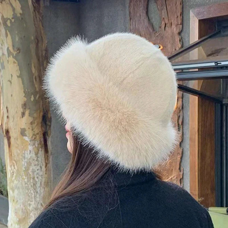 1pc Furry Hats For Women, Autumn/Winter  Korean Style Warm Hats, Solid Color Flattering Mongolian Hats, Thickened Winter Outfits
