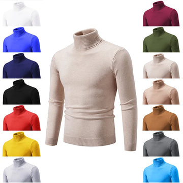 2024 Autumn/Winter New Sweater Men's High Collar Elastic Thin Knitted Solid Color Casual Versatile Top Tight and Warm