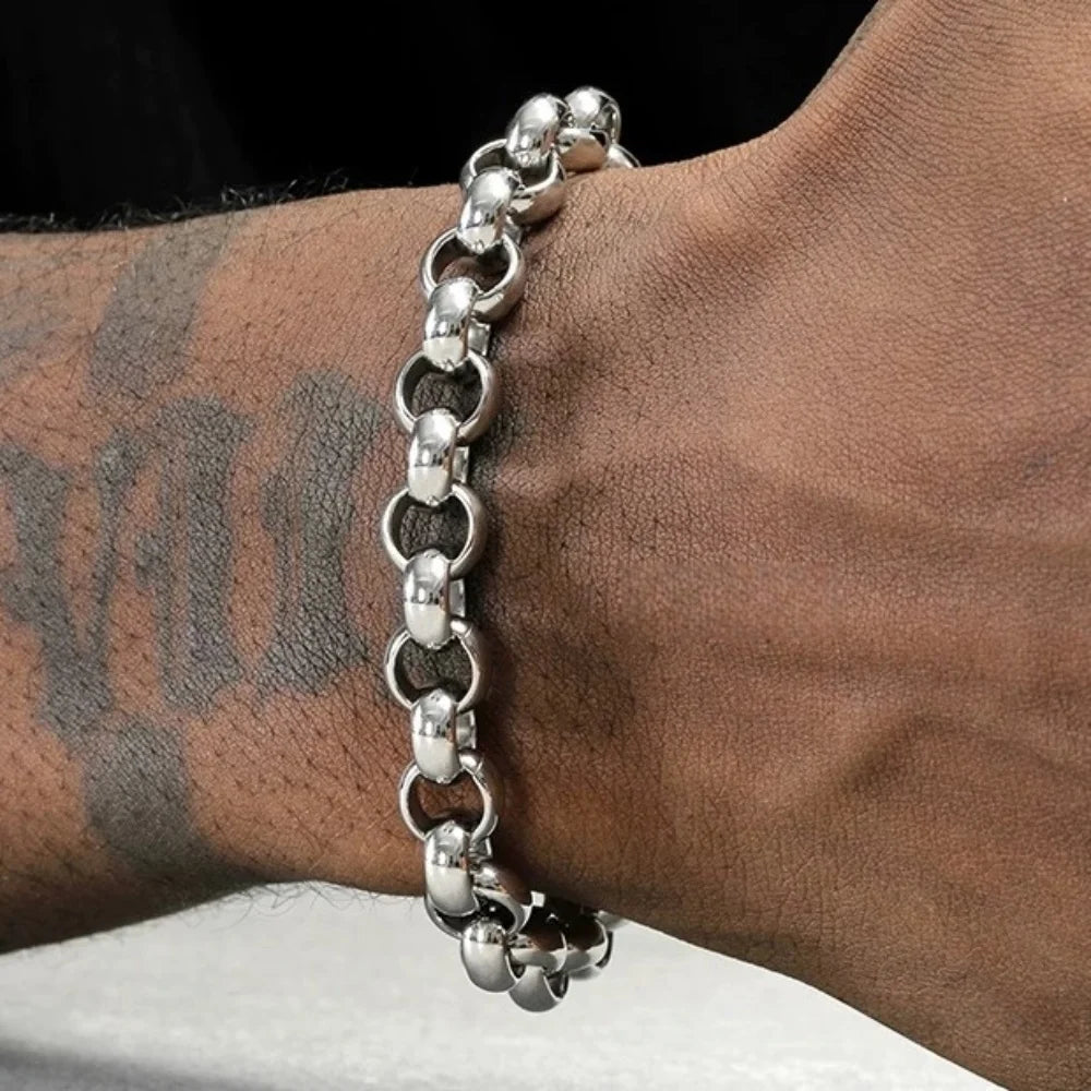 Thick Chain Stainless Steel O-Chapter Bracelet Hip Hop Punk Silver Color Titanium Steel Men Bracelet Fashion Jewelry Accessories