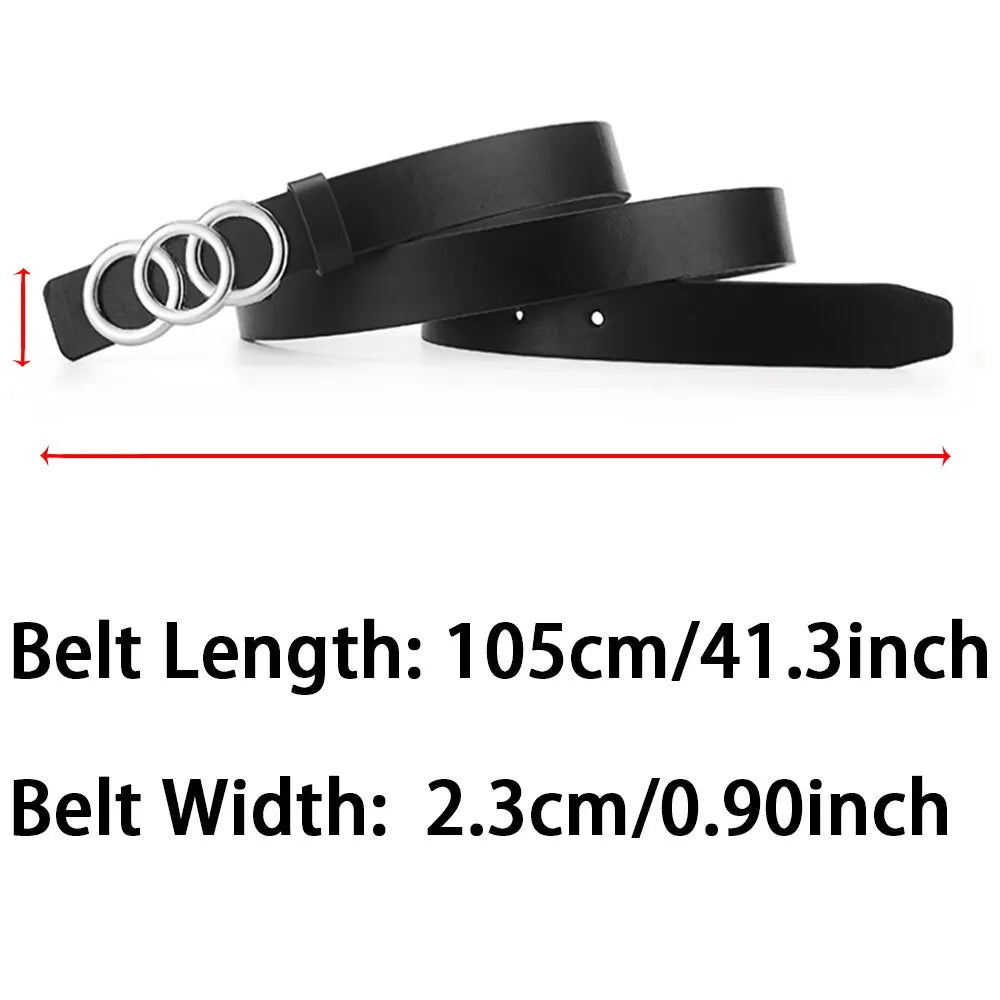 1pc New Women's Belt Fashion Silver Three Circle Buckle Belt Versatile Personalized PU Leather Belt Paired With Jeans Lady Belt