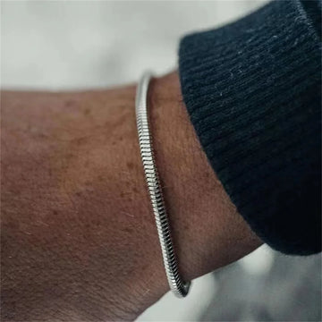 Silver Color Stainless Steel Flat Snake Chain Bracelet Hip Hop Simple Men Bracelet Fashion Jewelry Bracelet For Women