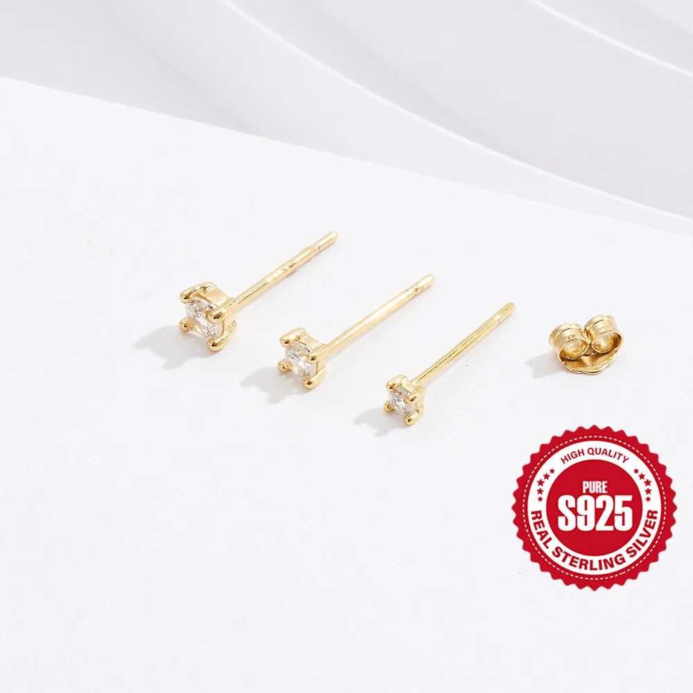 Aide 925 Sterling Silver 3pcs Set 2/3/4mm Mini Round Zircon Bar Piercing Stub Earring For Women Minimalist Jewelry Party Gift
