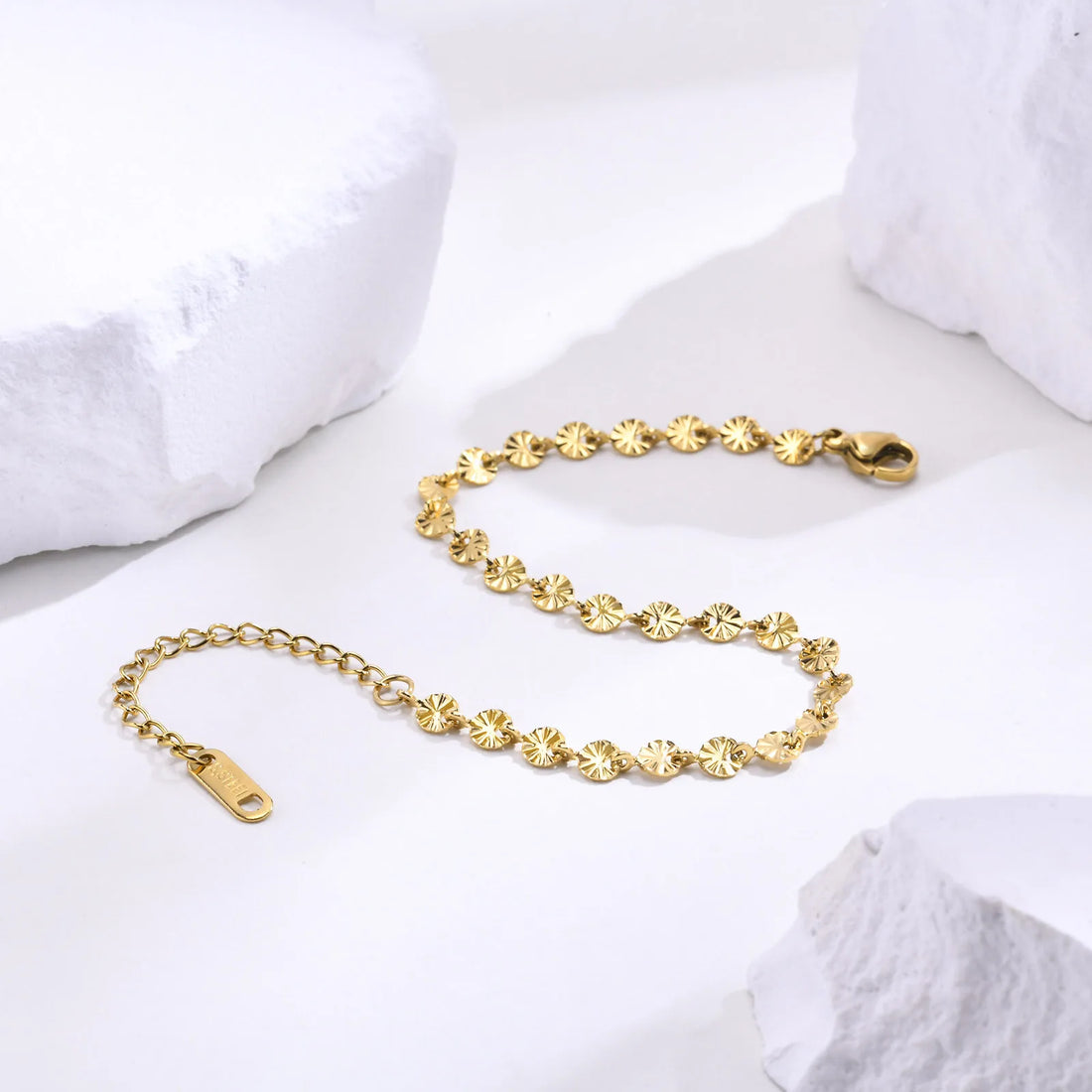 Texture Discs Bracelet Adjustable for Women, Stainless Steel Gold Plated Boho Minimalist Stacking Layered Jewelry