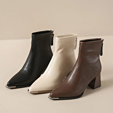 Women's chunky heel ankle boots, new winter style, fashionable and elegant, French style, versatile and comfortable, 2025.