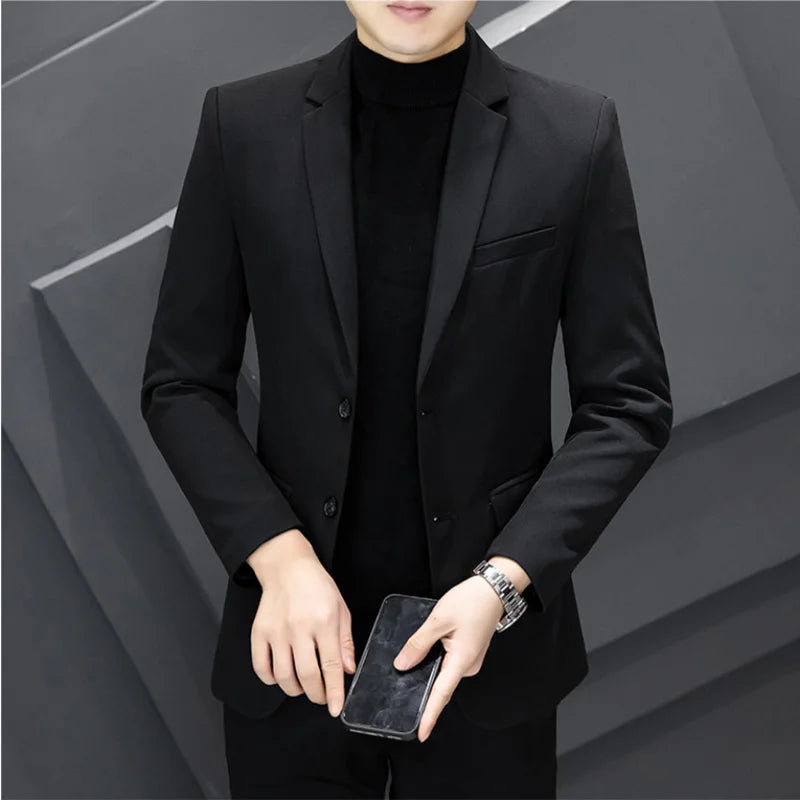 Men's Cotton Thickened Double Buckle Casual Suit Jacket Korean Trend Yuppie Handsome Male Outerwear