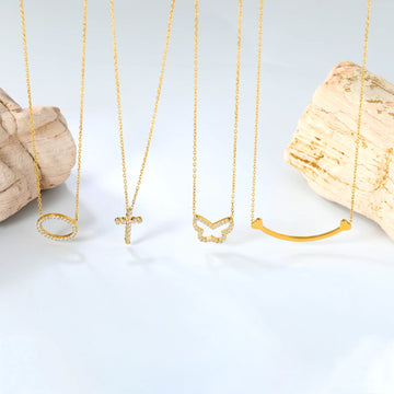 1 pc Valentine's Day Gift Bling Shiny Cubic Zirconia Round/Butterfly/Cross Pendant Necklace Women Stainless Steel Romantic Jewel