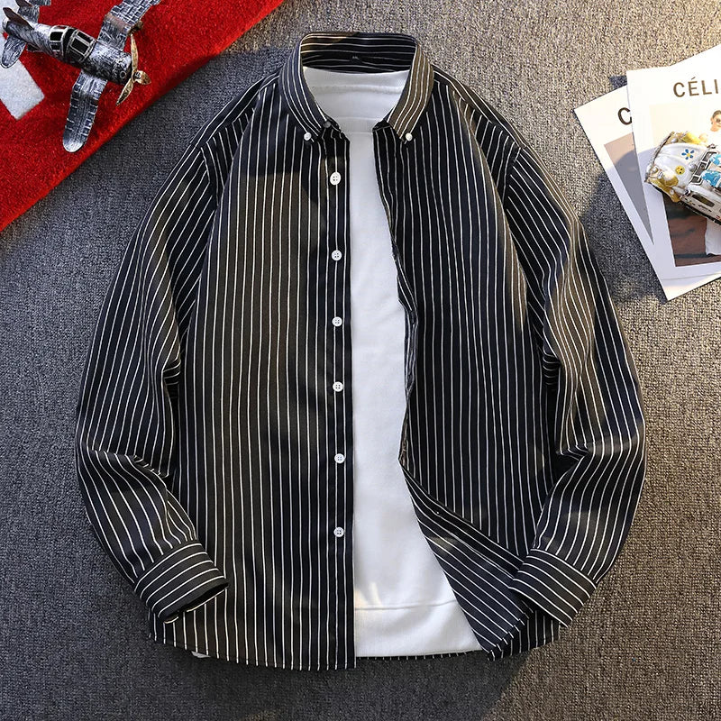 High-quality spring new stylish and cool striped men's long-sleeved shirt for banquets, a versatile business and casual shirt