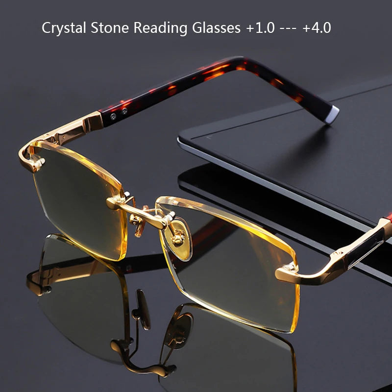 Men's Business Reading Glasses Presbyopic Diopter Crystal Glass Lens Acetate Frame Readers Eyewear +1.0 +2.0 +2.5 +3.0 +4.0