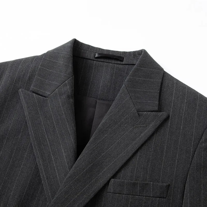 2025 Korean High Quality Double-Breasted British Style Slim Business Suit Two-Piece Set (Suit + Trousers)