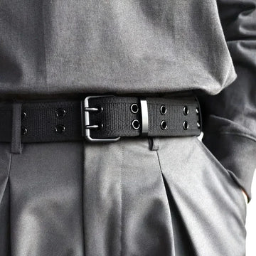 2024New Men's Double Row Needle Buckle Woven Belt Women's Belt Leisure Sports Outdoor Work Belt with Cargo Pants Jeans Belt Neut