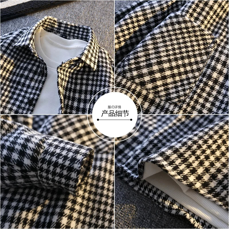 High-quality autumn youth fashion, cool and versatile, trendy and casual, frosted checkered shirt for men