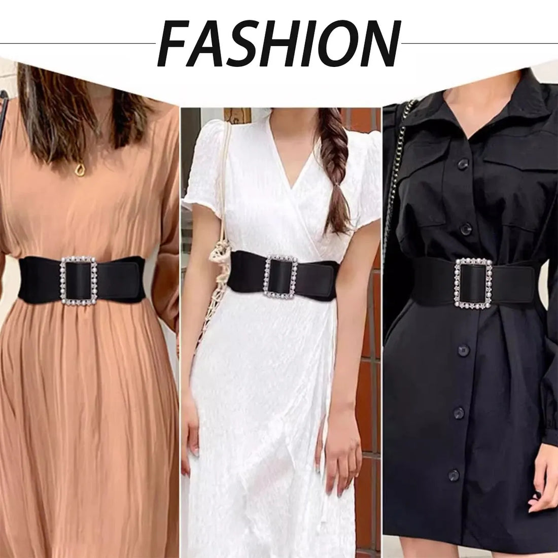 1pc Women's Belt Fashionable Pearl Buckle Shaping Belt Versatile Elastic Elastic Belt Pu Leather Wide Waist Seal With Dress Coat