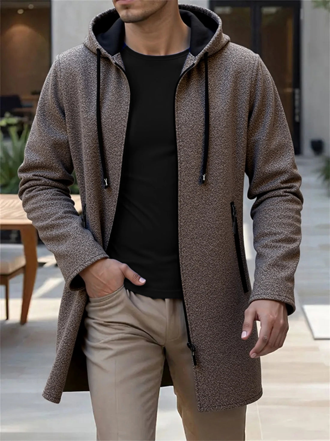 New Mens Long Sleeve Hooded Sweater for Men Zipper Sweatshirts Oversize Streetwear Warm Solid Color Autumn Jacket Hoodie Men